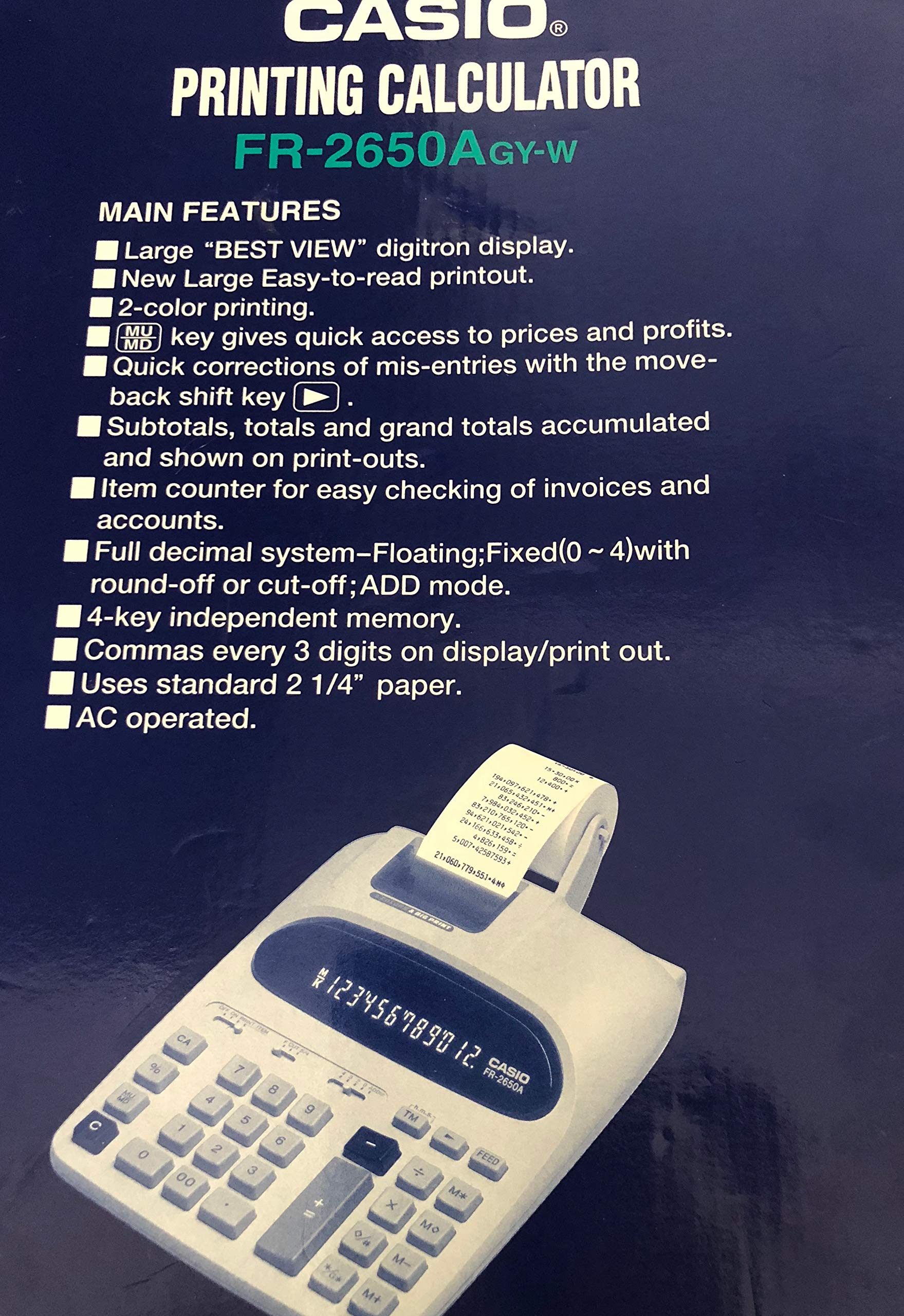 Amazon.com : Casio Printing Calculator FR-2650A GY-W 2-Color